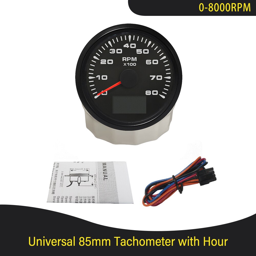 Universal 3K 4K 6K 8K Tachometer Gauges 85mm Lcd Rev Counters With Trip Hour Meter Speed Ratio for Auto Truck Boat Backlight: 8K BN