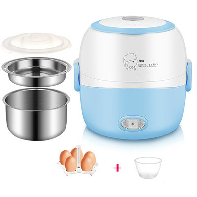 Electric lunch box heat preservation multifunctional double-layer heating rice cooker small stainless steel with lunch box: Blue