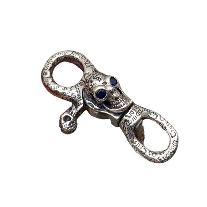 Porte-clés en argent Sterling S925 avec pendentif en forme de crâne foncé pour homme, accessoire à la , avec motif Rock Graffiti