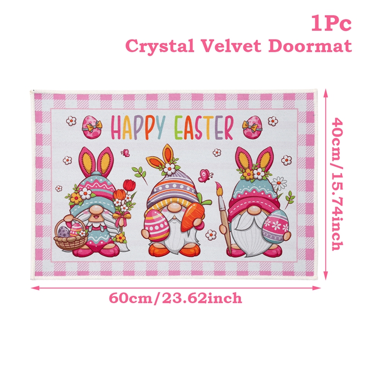 1Pc Crystal velvet Lovely Happy Easter Door Mat Motif Entrance Pad Bath Rug Area Carpet For Kitchen Balcony Terrace Home Decor