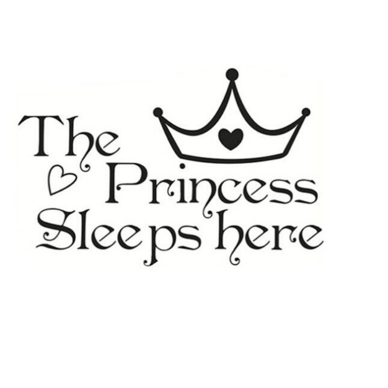 Muurstickers met de tekst 'de prinses slaapt hier' voor kinderkamers, slaapkamer, muurdecoratie, muurstickers, muurdecoratie-accessoires