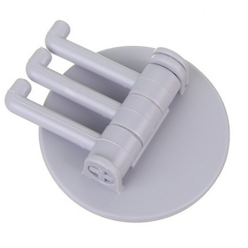Plastic Sticky Household Non-Marking Paste 3-Branch Rotating Hook Holder: Light Grey