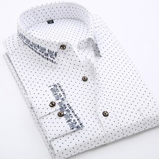 Camisa de talla grande para hombre, de poliéster, informal, a la , con lunares blancos, talla asiática para primavera y verano FSVY128: L(63kg-70kg)