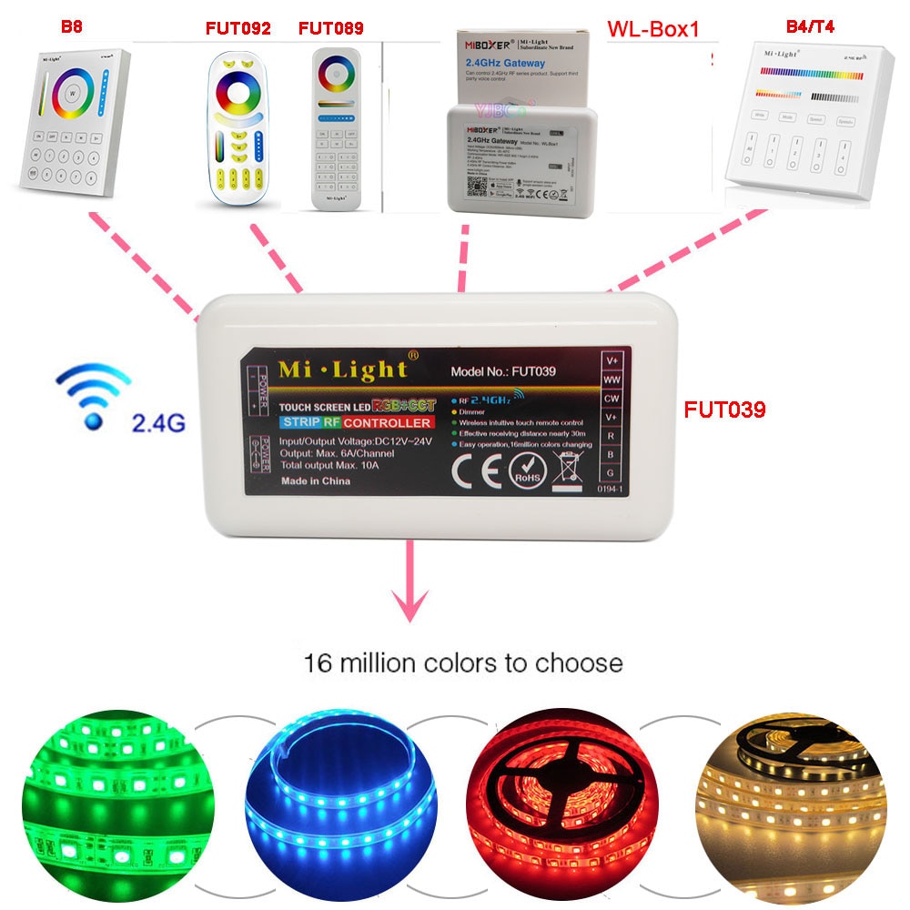 Miboxer 2.4g rgb+cct/rgbww led strip light controller 4- zon fjärrkontroll smart panel wifi ibox fut 039/ fut 092/ fut 089/ wl-box 1/b4/t4