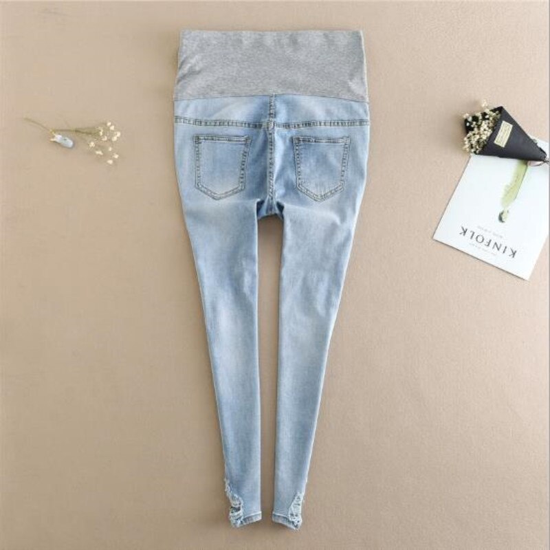 Sommer barsel elastisk hul broderet maveløft jeans talje justerbare gravide fødder bukser