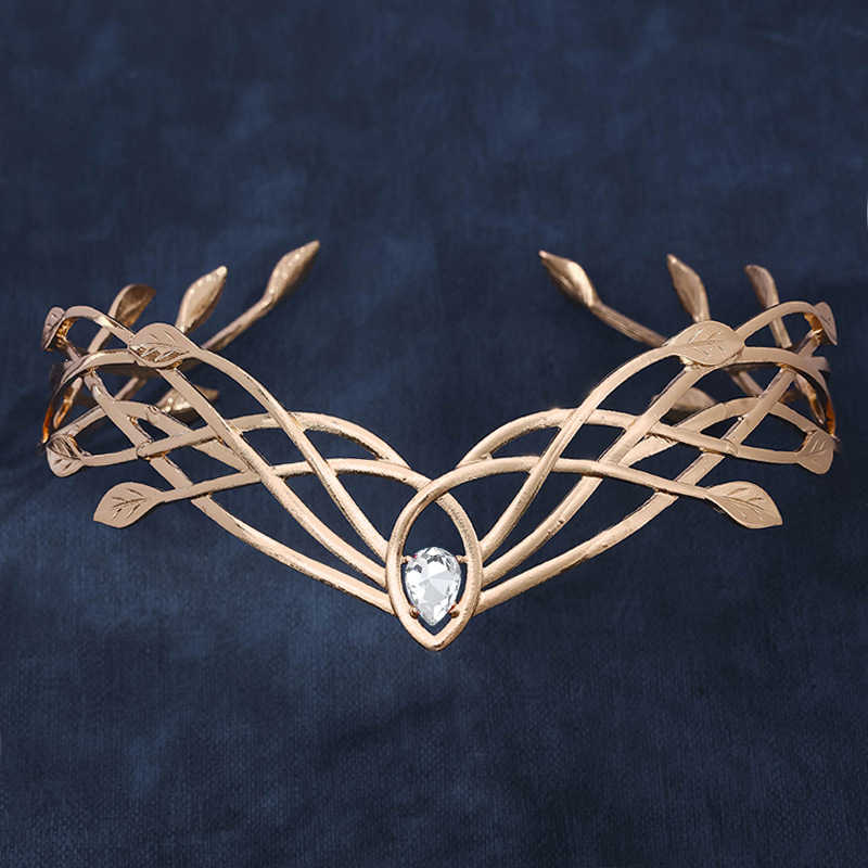 Déesse Cosplay front rond elfes couronnes diadème femmes homme Vintage feuille bandeau mariée cheveux accessoires couronne chapellerie de mariage: Imitation plaquée rhodium