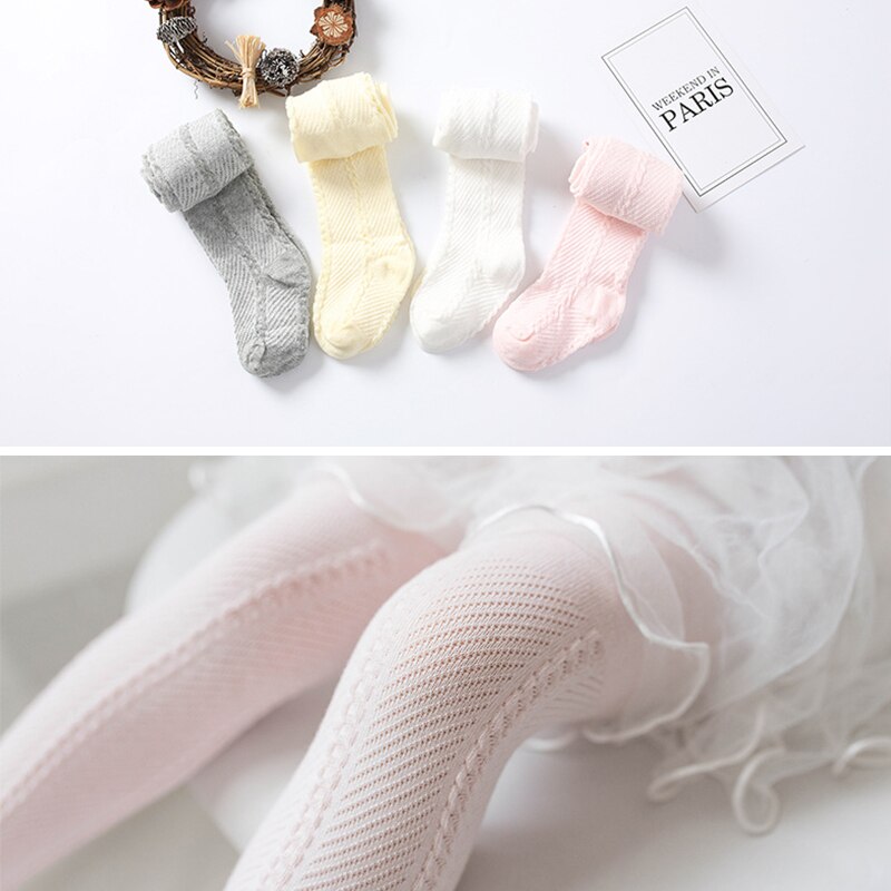 Cute Summer Baby Girl Tights Breathable Mesh Baby Girl Stockings Solid Color Thin Baby Stockings Soft Cotton Tights 6-12M