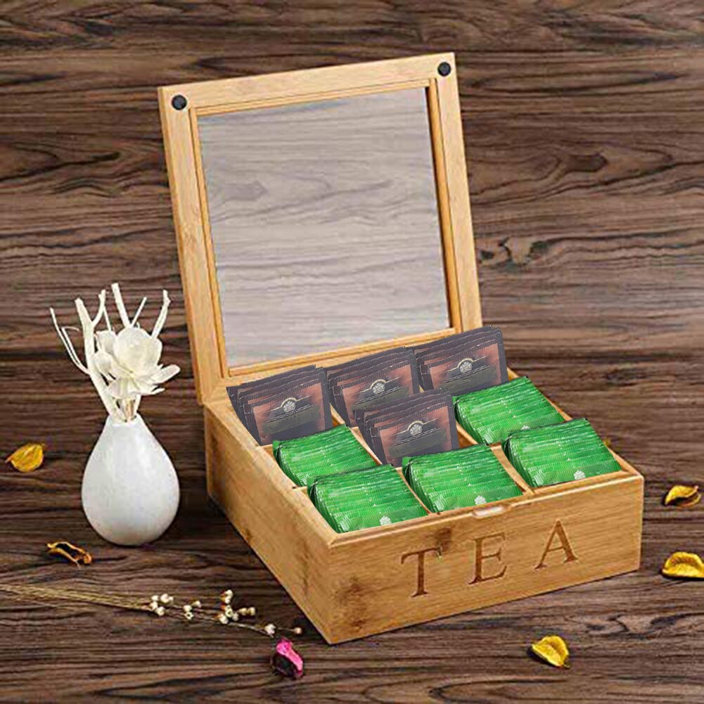 9 Compartimenten Bamboe Thee Doos Koffie Theezakje Opslag Houder Organizer Voor Keuken Kasten Thuis Thee Sieraden Houders