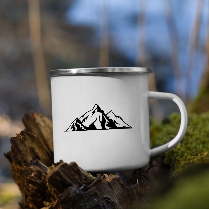 Taza con estampado de bosque y montaña, tazas creativas para café, té, bebidas, agua, desayuno, leche, Camping, senderismo, con asa,: XH1712-A015WH-8