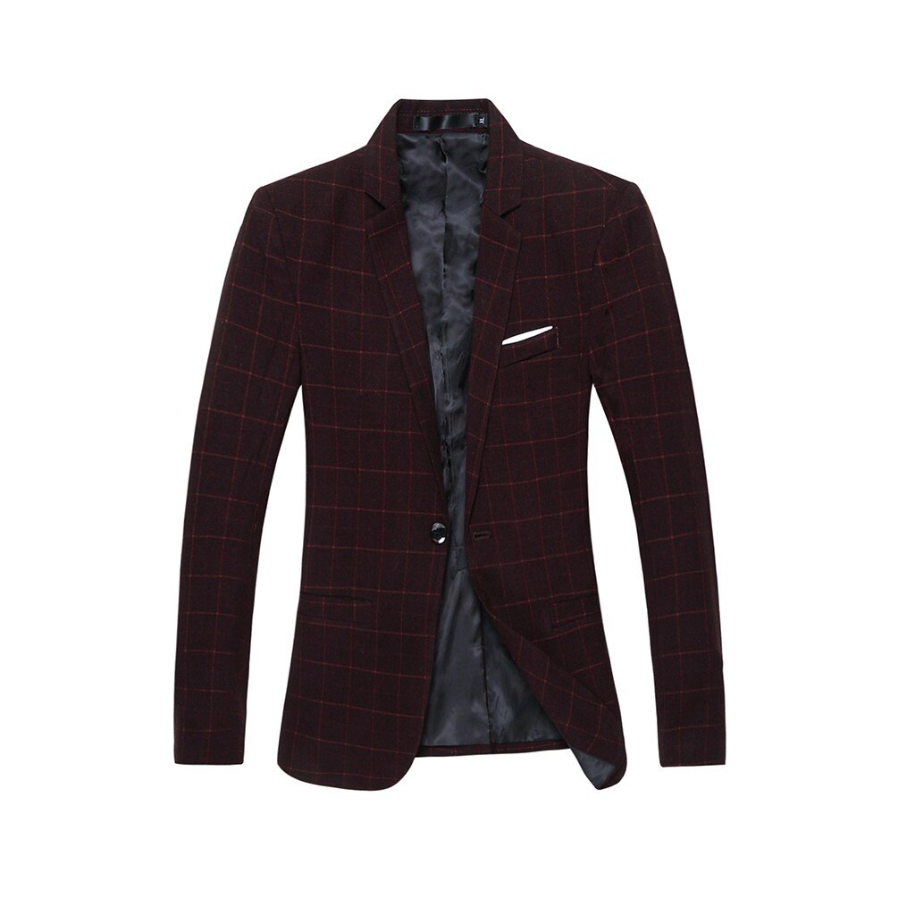 Suit Men's Style One Button For Self-Cultivation Business Coat costume homme traje hombre: Burgundy / XL