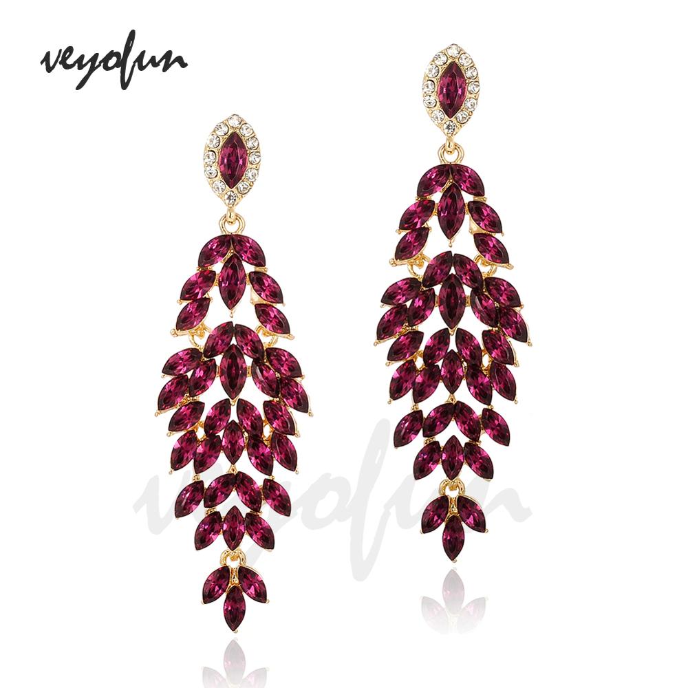 Veyofun Luxury Crystal Earrings Vintage Wedding Dangle Earrings Jewelry For Women: rose red