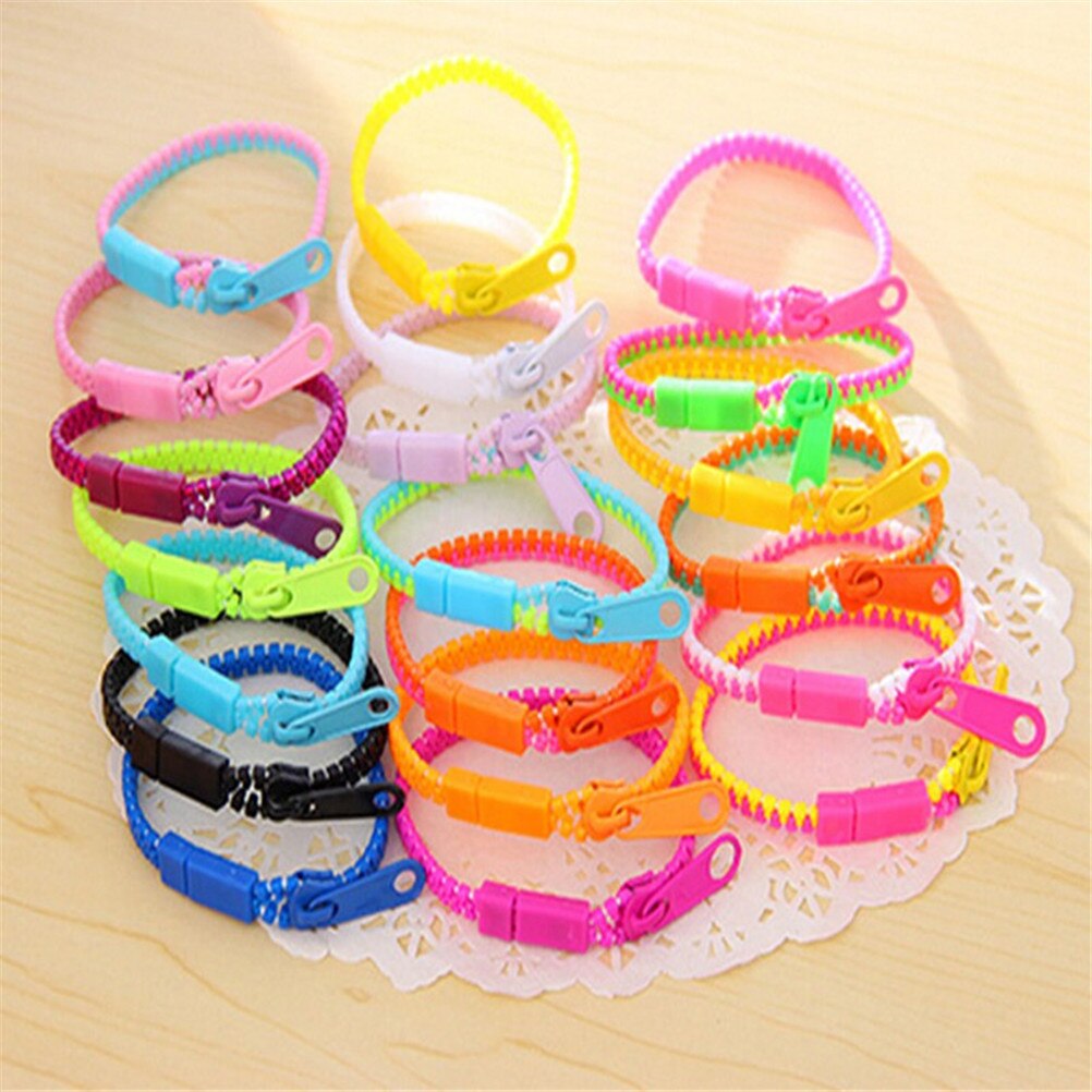 10 stk/parti afspændingsaflastning 0.6 * 19 cm lynlås armbånd armbånd dobbelt & enkelt farve metal lynlås fluorescerende neon fokus legetøj