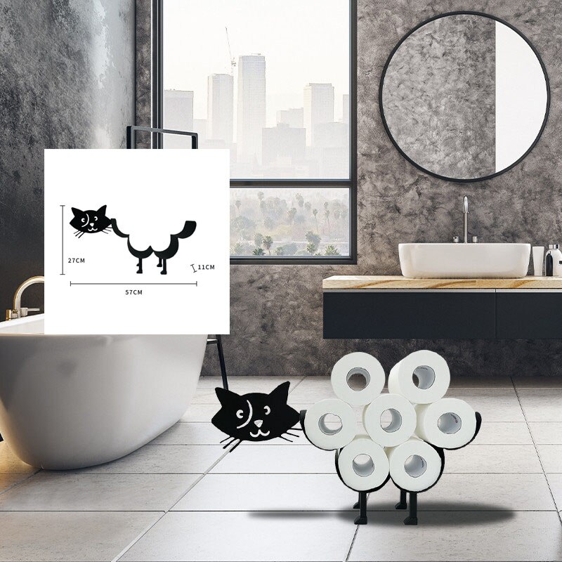 Sheep Cat Dog Roll Holder Wall-mounted Elk Camel Pig Toilet Paper Holder Metal Free-standing Bath Tissue Storage Home Decorative: 010-Cat