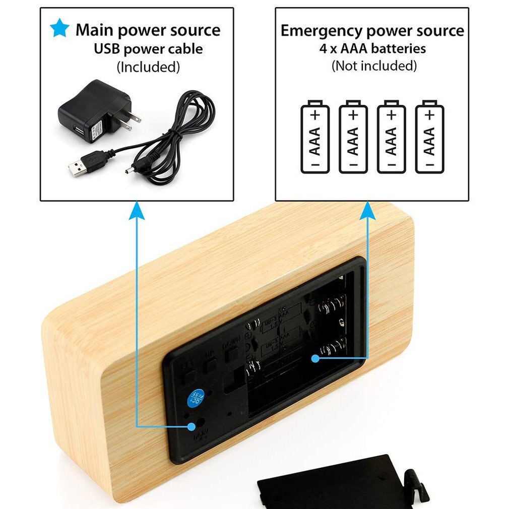 Stijlvolle Multifunctionele Led Wekker Creatieve Houten Usb Voeding Digitale Wekker Met Voice Control