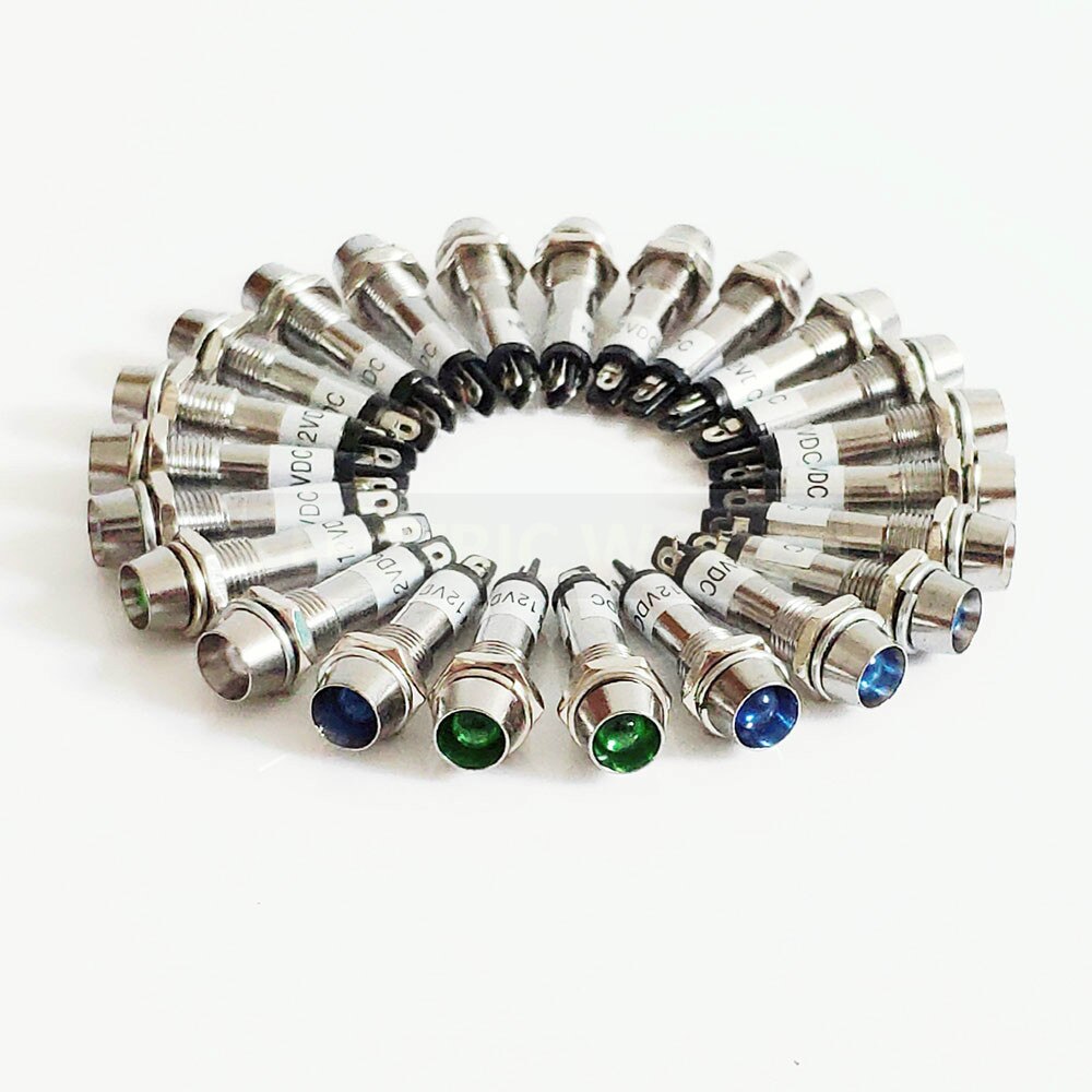 LED 8mm Metal Indicator lights 10pcs waterproof Signal lamp and LED light Signal Convex lamp XD8-1 5 colors 12V 24V 220V