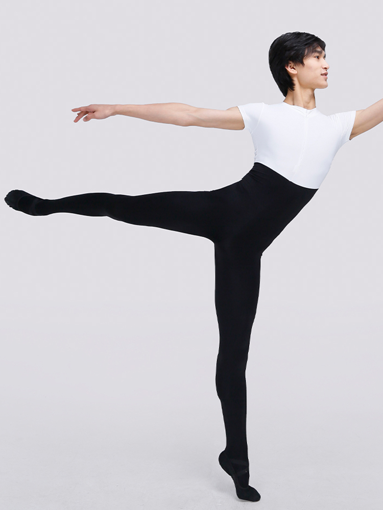 Speerise Mens Black Turtleneck Spandex Long Sleeve Unitard Unisex Full Length Ballet Bodysuit Footless Dancewear Costum