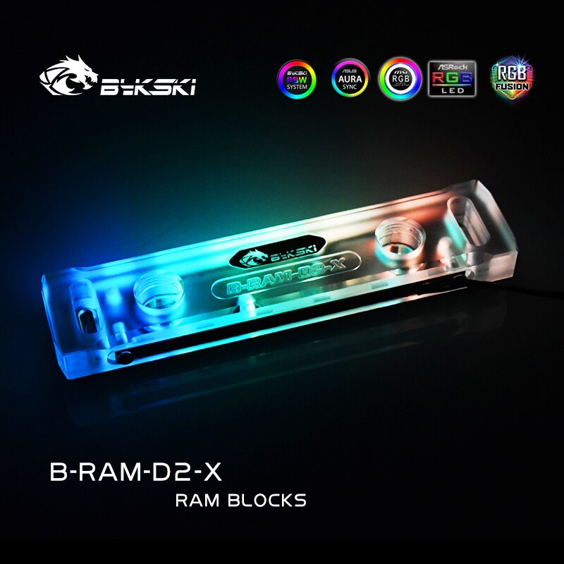 Bykski B-RAM-D2-X,RGB RAM Water Cooling Block Heatsink,Acrylic Memory Cooler Radiator Support 2 Channels 5V/12V AURA SYNC