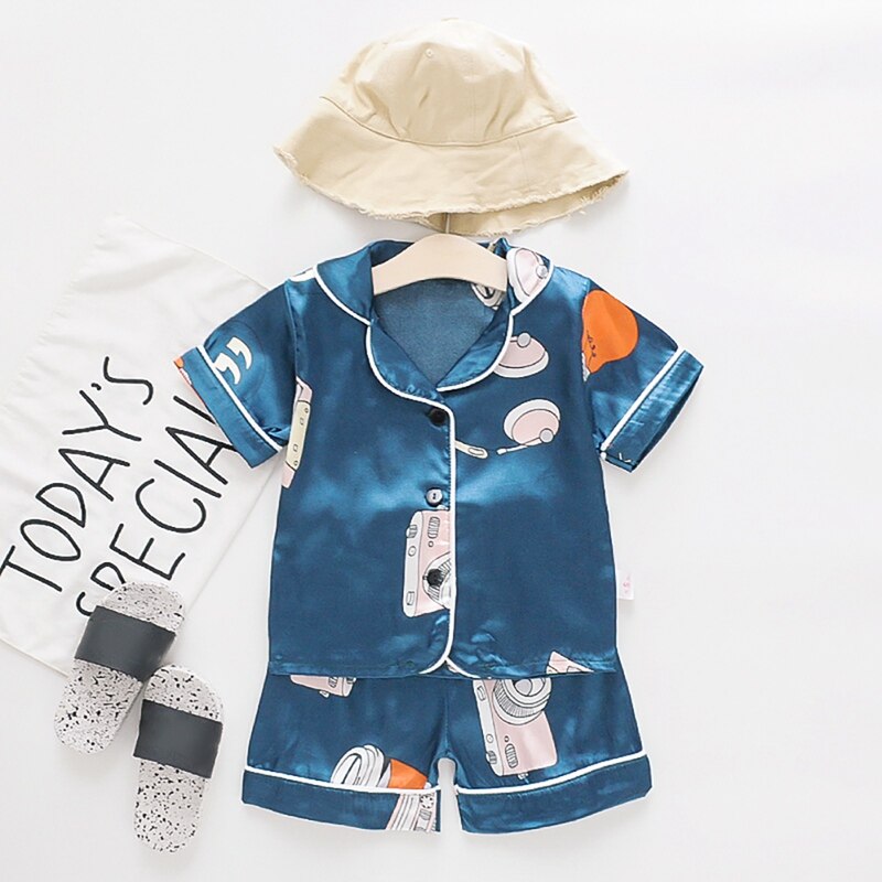 Baby Kids Camera Print Nightgown Infant Boys Girls Short Sleeve Blouse Tops+Shorts Sleepwear Pajamas Style: S