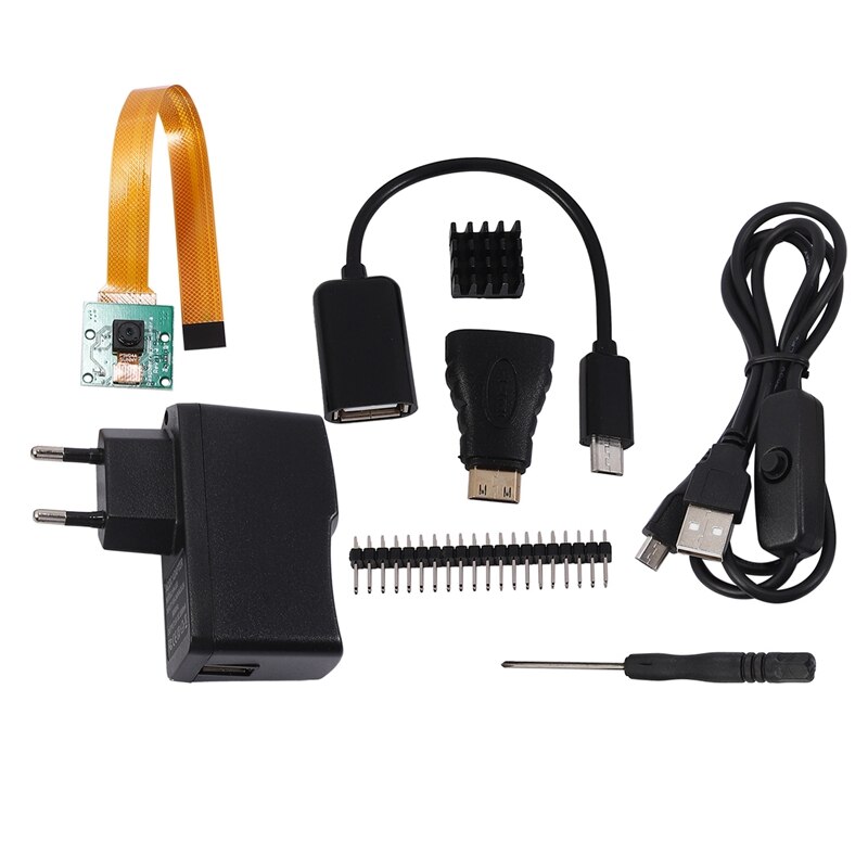 Suitable for Raspberry Pi Zero W Kit 5MP Camera RPI Zero W Case Heat Sink Power Adapter Adapter Kit Mini HDMI-EU Plug