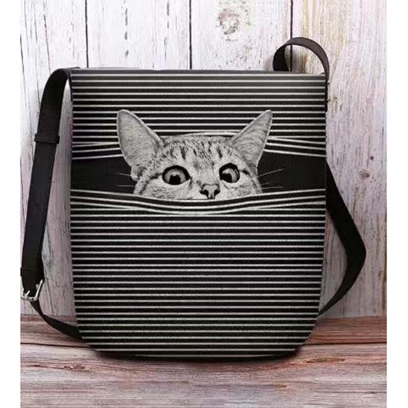 Women Clock and Cat Printing Messenger Bag Vintage Tassel Bag Lady All-match Pack for Women: 16