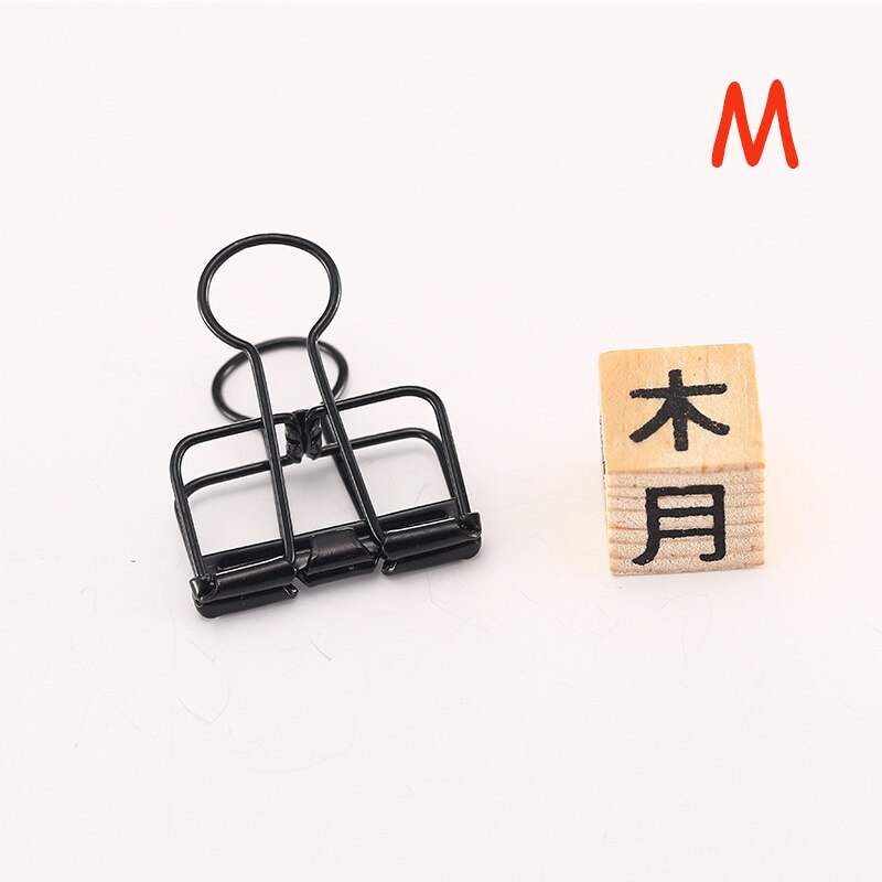 1 PCS Novelty Solid Color Hollow Out Metal Binder Clips S M L Notes Letter Paper Clips Marking Office Stationery Supplies: M  black