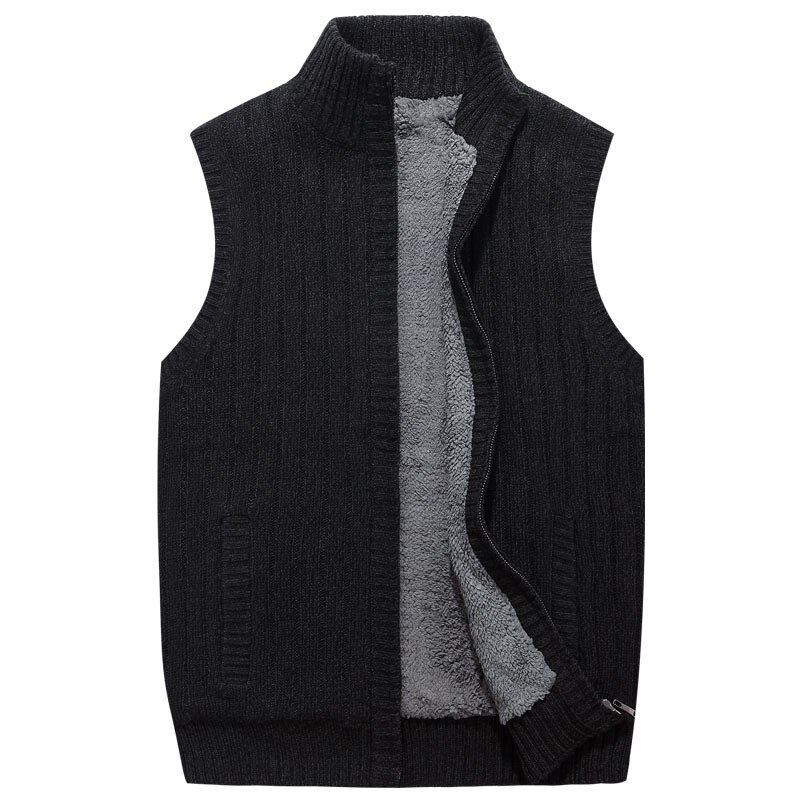 Herr ulltröjor väst kofta manlig varm tröja business casual ärmlös stickad väst jacka solid fleece sweatercoat homme: Svart / M