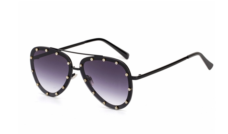 Pilot Rivet Diamond Sunglasses Men Women Shades UV400 Vintage Glasses 47982: black