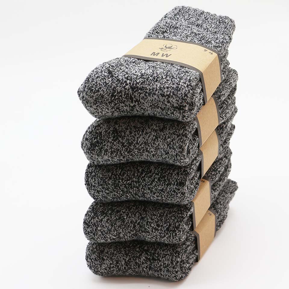 Chaussettes en laine mérinos pour hommes, Super épaisses, chaudes, de , rétro, neige, antigel, décontractées, Harajuku, 5 paires, hiver: Black