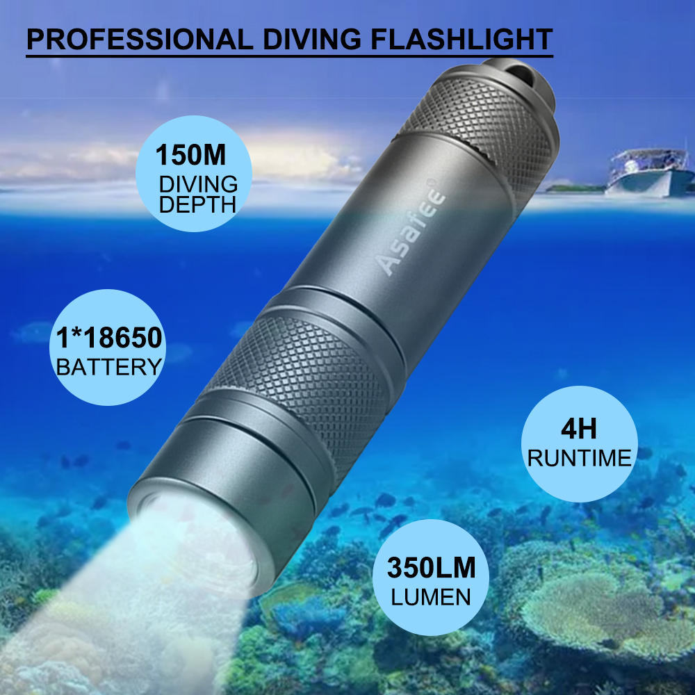 Asafee  af11 xpg led lille dykkerlommelygte vandtæt ipx 8 dykkerlampe scuba backup dykkerlommelygte
