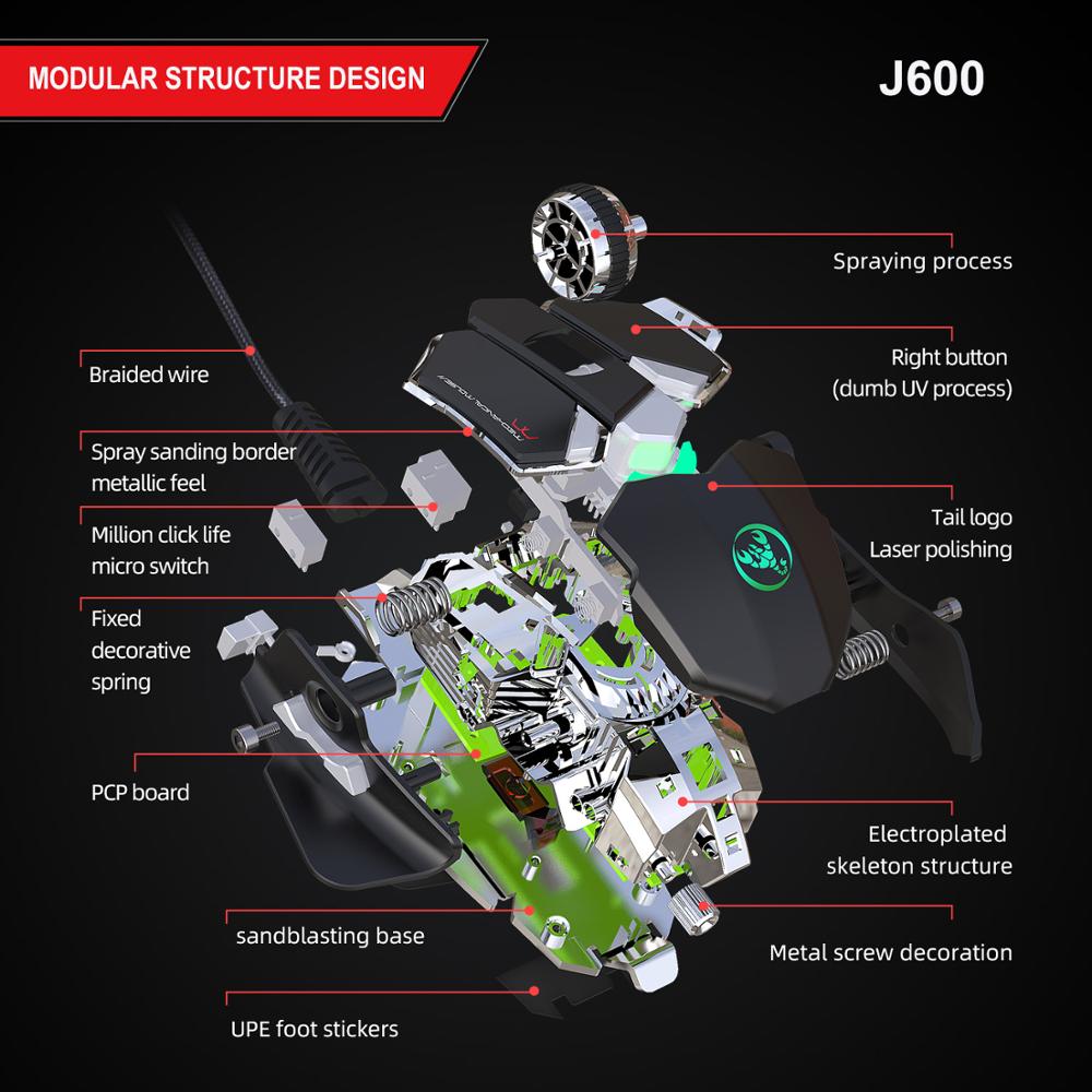 J600 eat chicken mechanische gamingmuis 6400 dpi 9- toetsen programmeerbare bedrade muis licht cool automatisch pistool voor pc-gamers