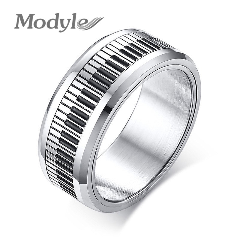 Modyle Draaibare Piano Key Ring Voor Mannen Roestvrij Stalen Band Stijlvolle Spinner Band Muziek Minnaar Muzikant Sieraden