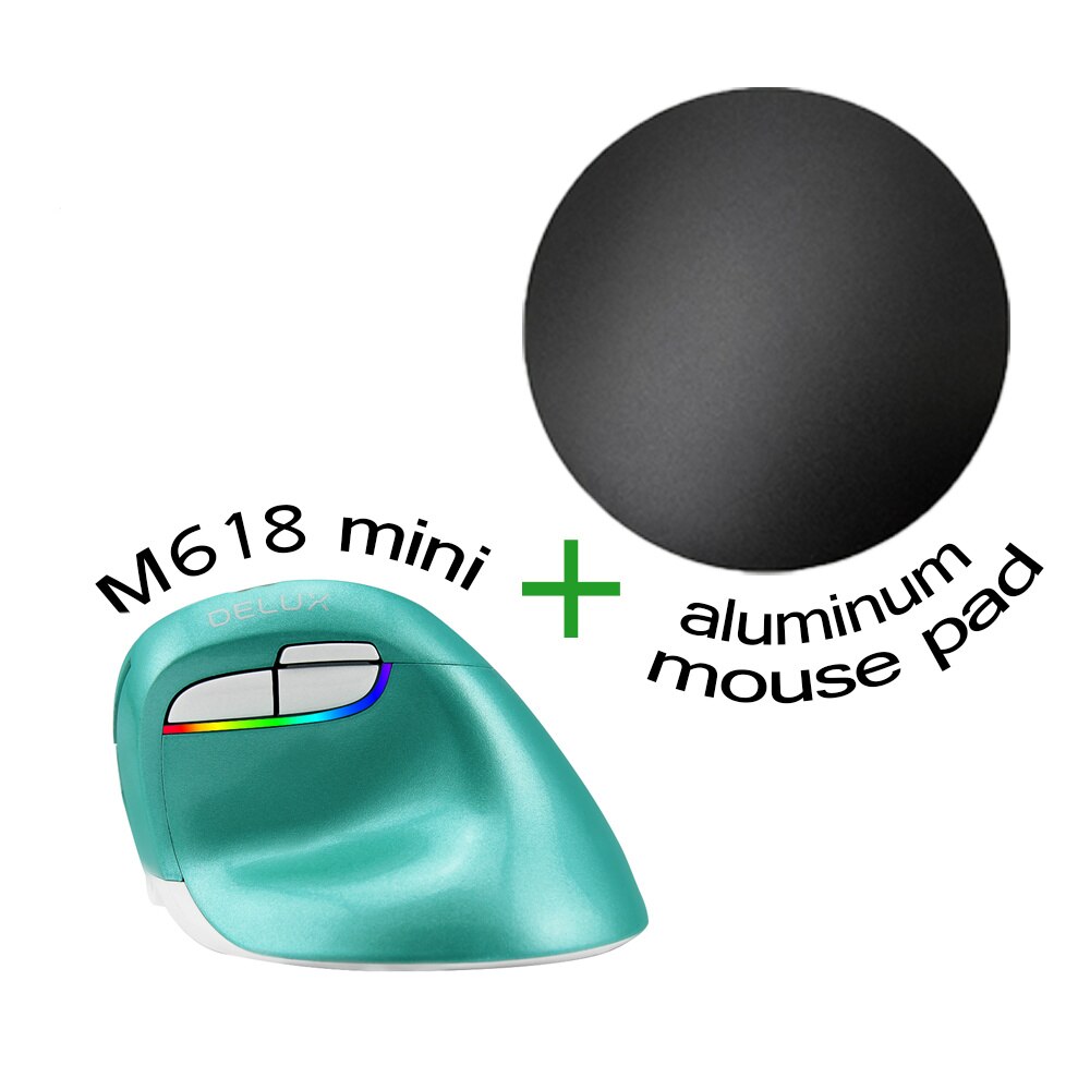 Deluxe  m618 mini dual-mode vertikalmaus , 6d x 2400 dpi, wiederaufladbare maus , 2.4g+ bluetooth-fähige 4.0 kabellose mäuse für laptop, pc und büro: Mintgrün mit polster