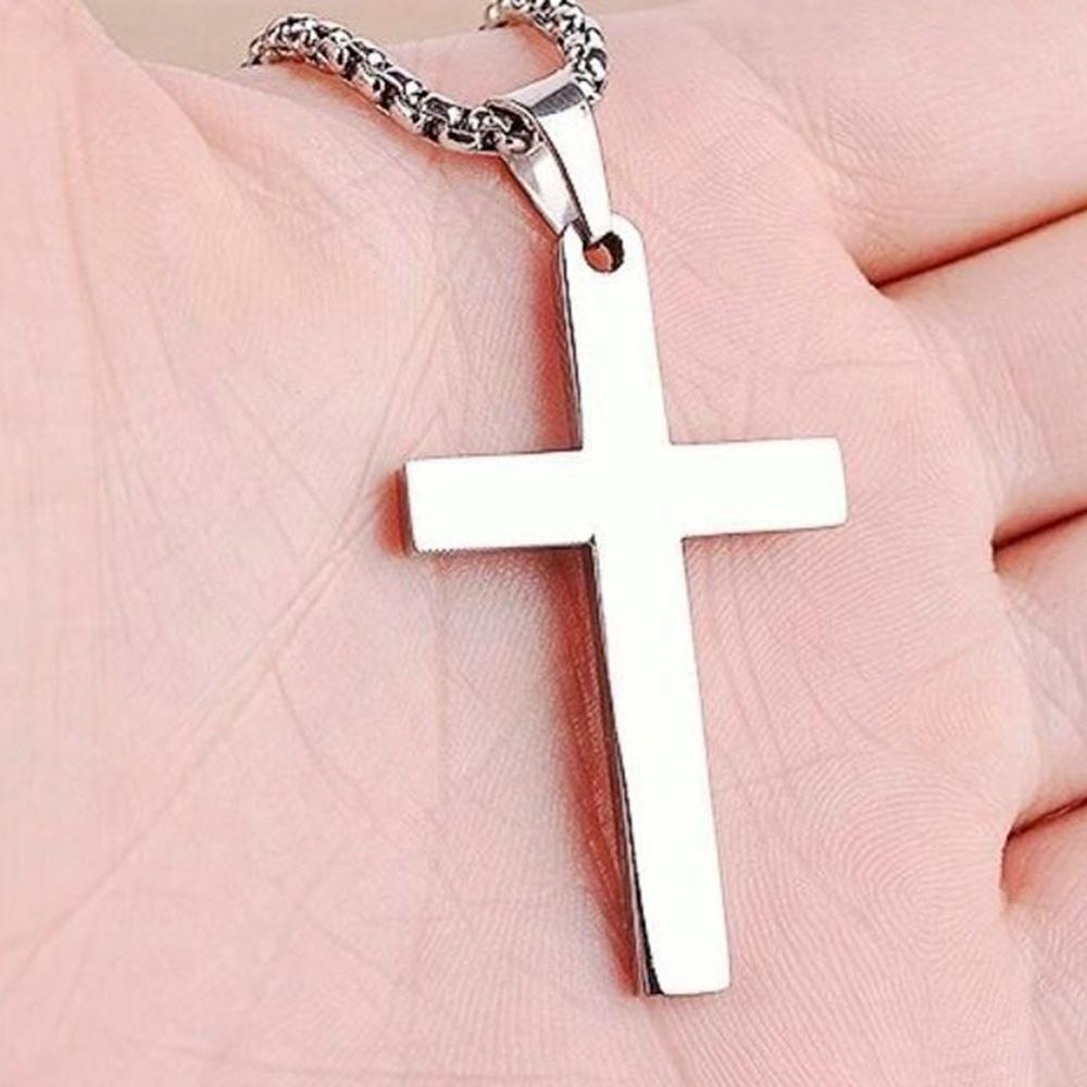 Male Black Inverted Cross Pendant Necklace For Men Stainless Steel Choker Jewelry: SV