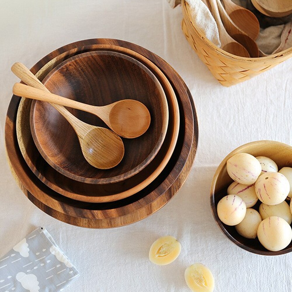 Japanese Style Wooden Bowl Natural Wood Bowl Tableware For Kitchen Item Utensils Good Product Dining food Home Dinnerware