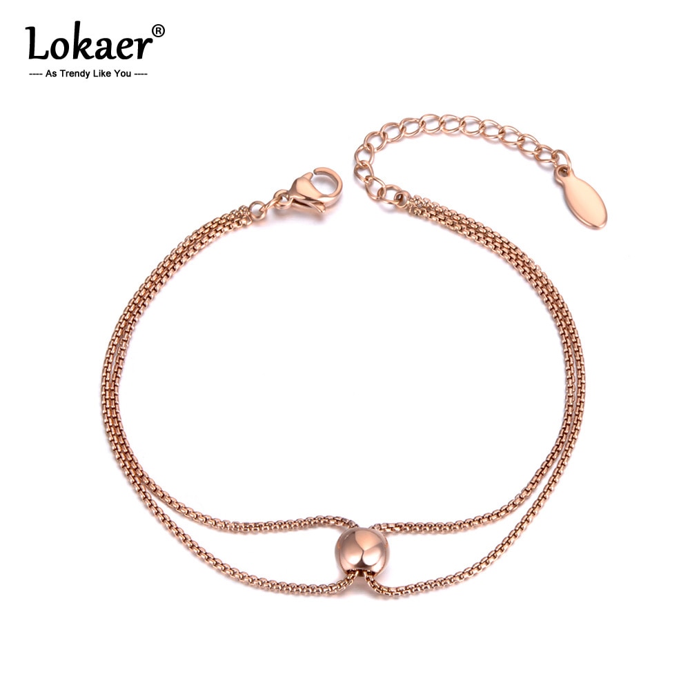 Lokaer Trendy OL Style Double Layers Charm Bracelets Bangle For Women Stainless Steel Box Chain Bohemia Summer Jewelry B19058