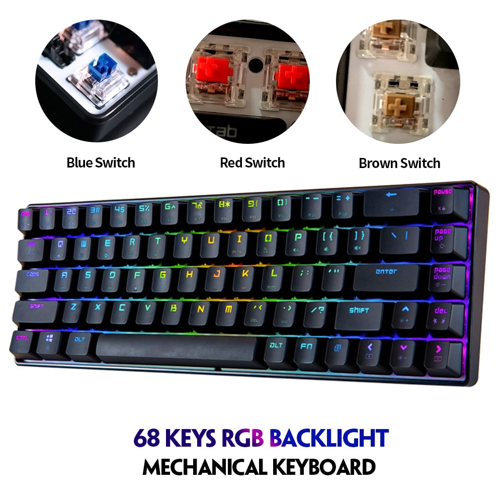 Magic Refiner-Teclado mecánico MK14 RGB para videojuegos, teclado con interruptor azul, rojo y marrón, antighosting, para PC, portátil y trabajo de oficina, 68 teclas