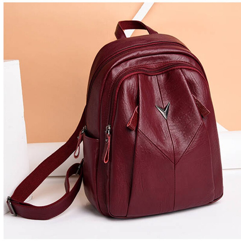 de las mujeres de la mochila de de la Juventud de cuero mochila para chicas adolescentes mujer bolso de hombro de colegio mochila saco: Red wine