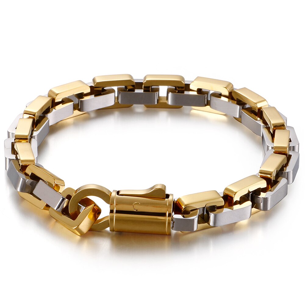 Goud Zwart Rvs Interlock Box Chain Armband Voor Mannen Zware Biker Sieraden Beste Vrienden Heren Armbanden
