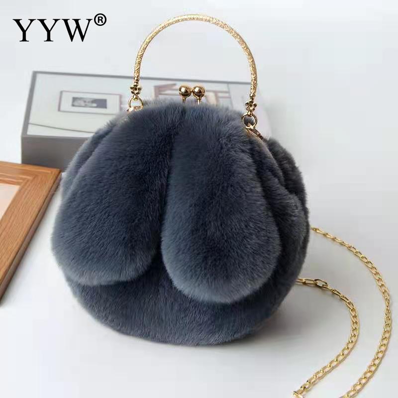 Bolso de mano con forma de conejo de felpa para mujer, bolsa cruzada de hombro con dibujos animados, cálido, para compras, otoño e invierno,: dark grey