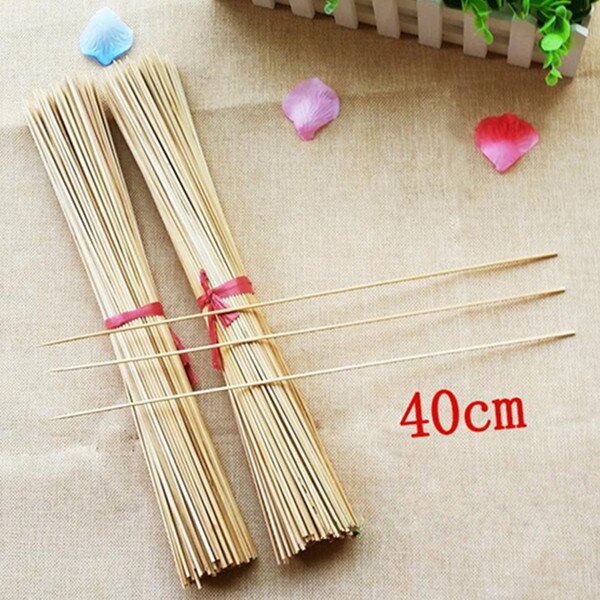 50 stk 15 ~ 40cm 3mm bambus engangs træbbq festspyd naturlige bambuspinde kødmad grillpinde tilbehør: 40cm