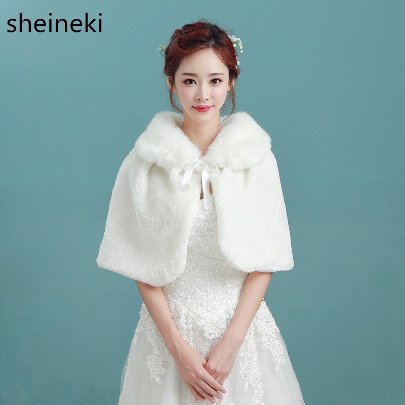 pas cher hiver grande taille fausse fourrure blanc rouge laine boléro ruban mariage Wrap châle mariée veste manteau accessoires