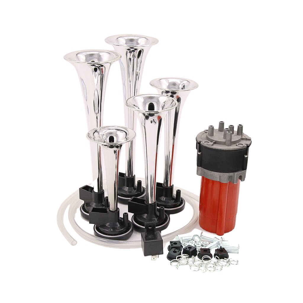 Musical Jazz Air Horn 5 Trumpet Super Loud 130db 12V Compressor Set Car Truck Train