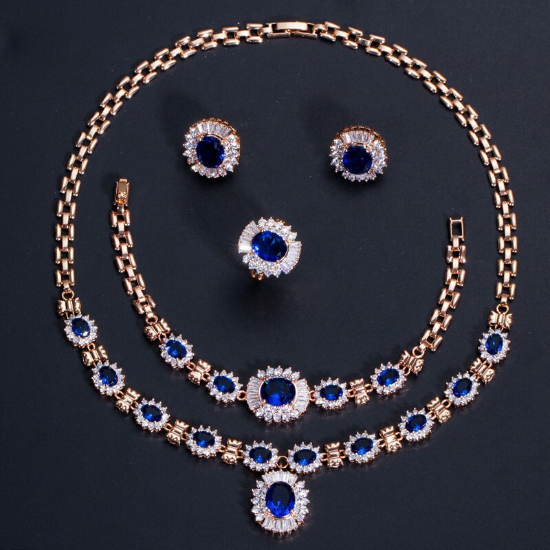 Pera 4 Stuk Sets Grote Zirconia Vrouwen Goud Kleur Ronde Groene Steen Afrikaanse Dubai Bruiloft Sieraden Sets j087