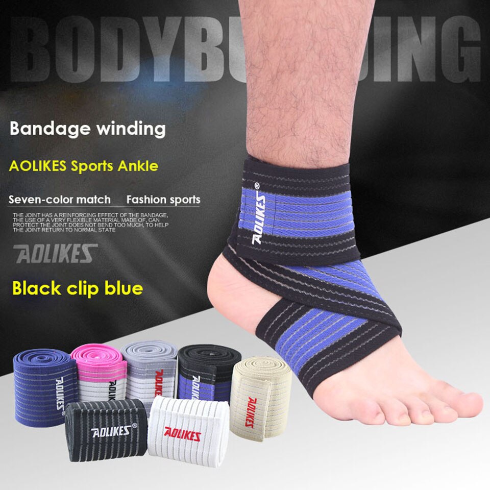 Aolikes 1Pcs 70Cm Enkel Ondersteuning Spiraalvormig Gewikkelde Bandage Volleybal Basketbal Enkel Orotection Verstelbare Elastische Banden: Black with Blue