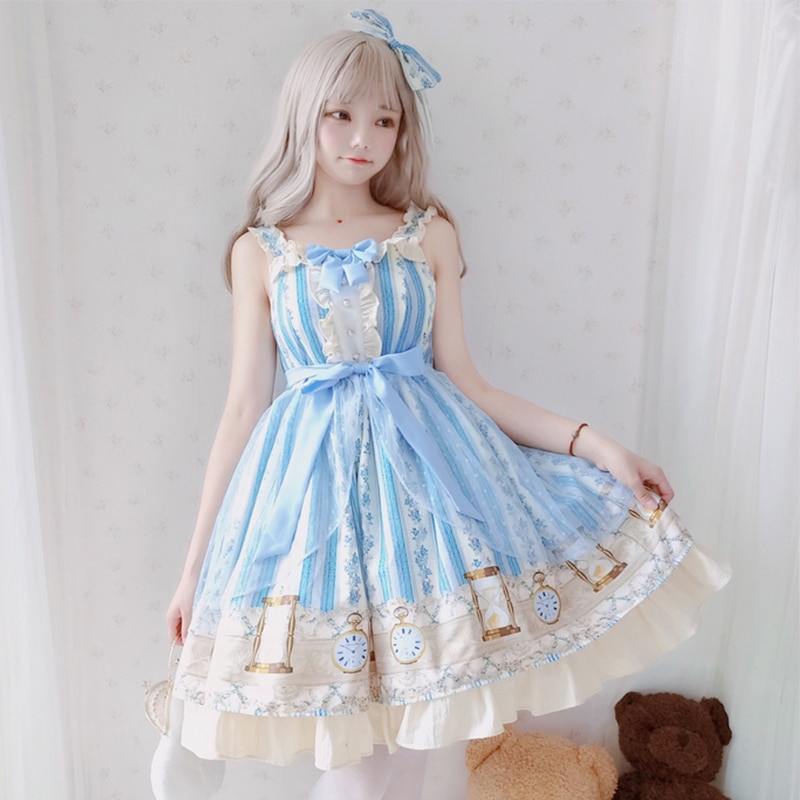 Prinsesse teselskap søt lolita kjole årgang falbala blondere sløyfe utskrift viktoriansk kjole kawaii jente gotisk lolita jsk loli