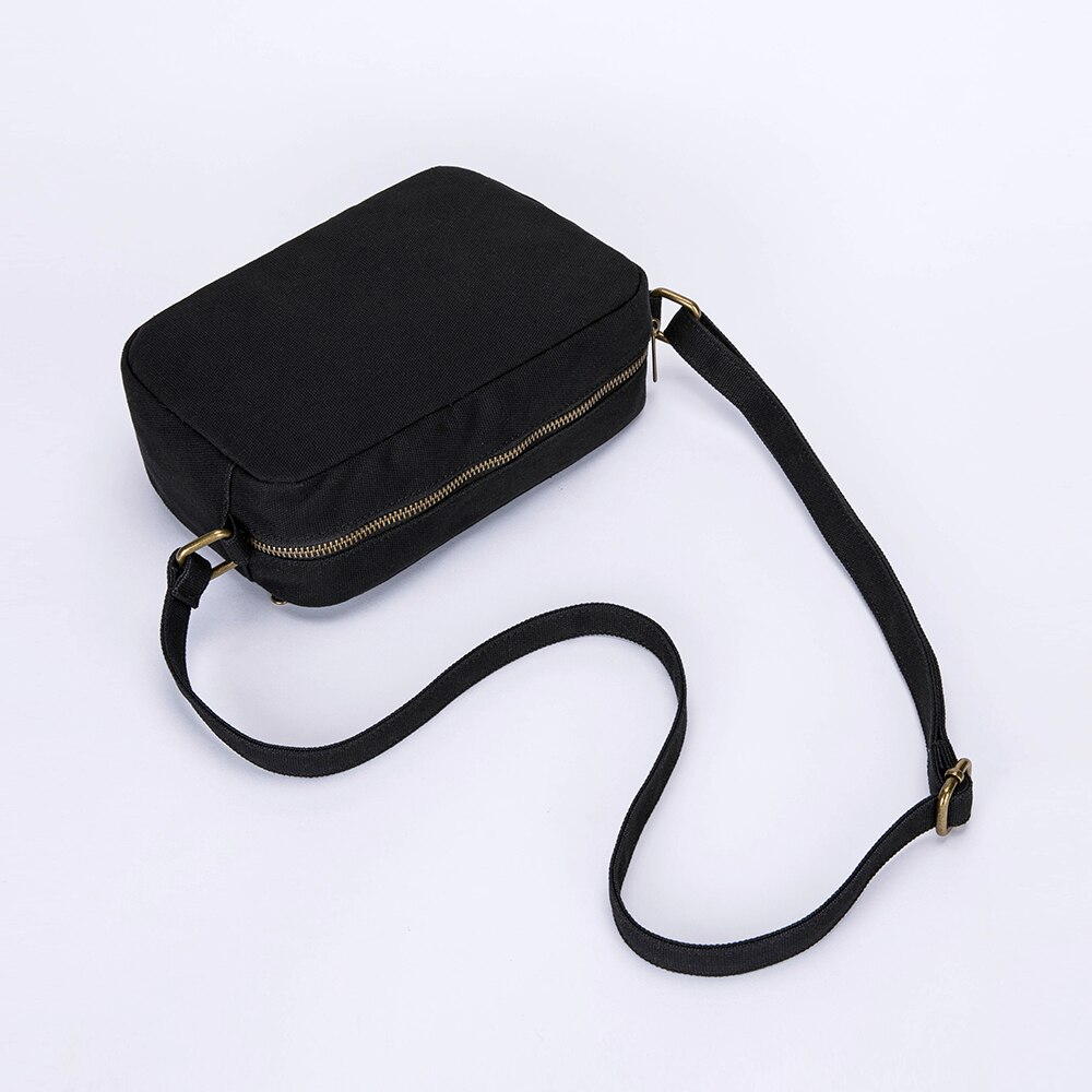 Canvas tas dames een schouder casual eenvoudige koreaanse literaire tas crossbody kleine vierkante tas: Zwart