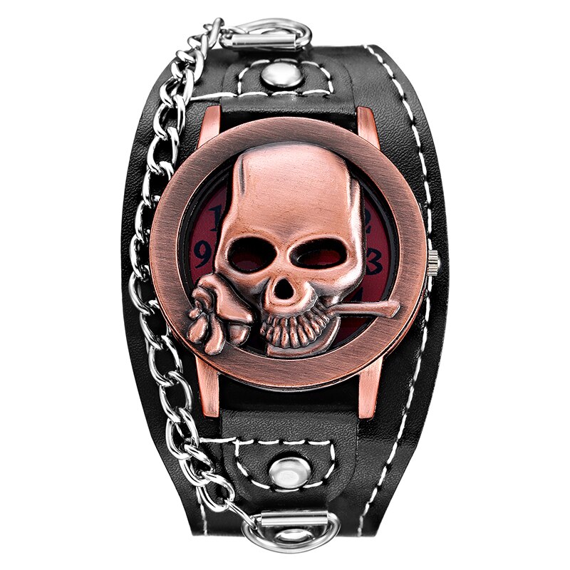 O. T. SEA Rose Skull cuarzo relojes estilo punk cuero de lujo reloj deportivo Relogio Masculino 1831-5: 1