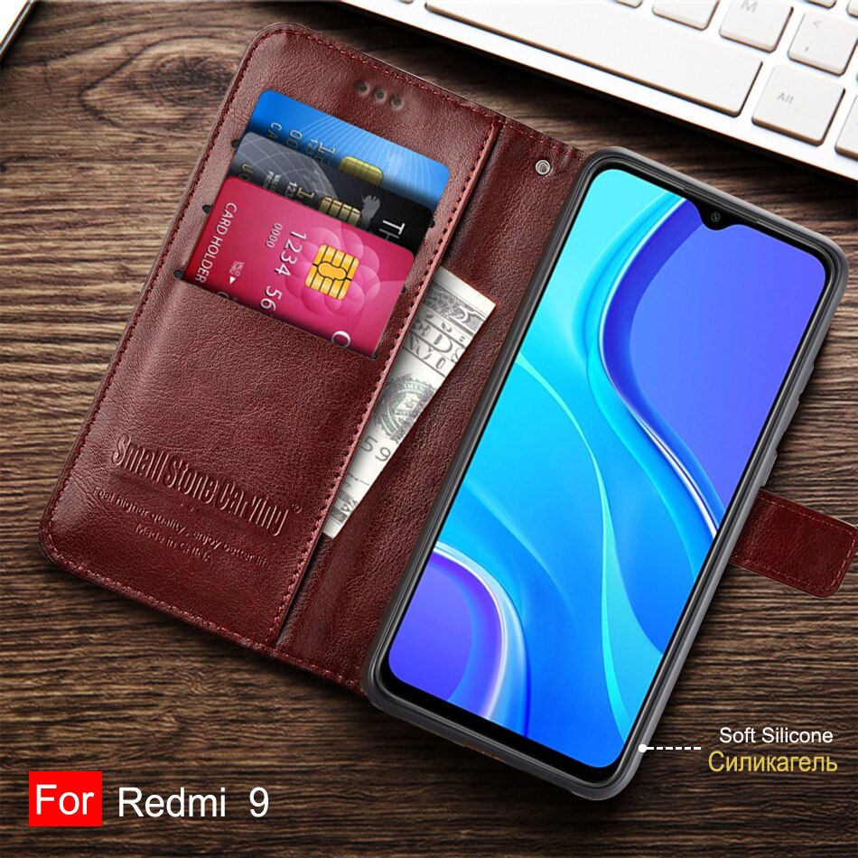 Para em redmi 9 caso da aleta caso de couro para xiaomi redmi 9 coque redmi9 flip carteira capa de couro para xiaomi redmi9 caso saco do telefone