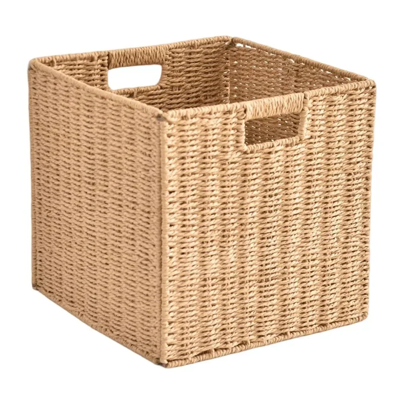 Storage Box Imitation Rattan Woven Lattice Cabinet Storage Basket Desktop Sundries Snacks Clothes Toys Woven Storage Basket
