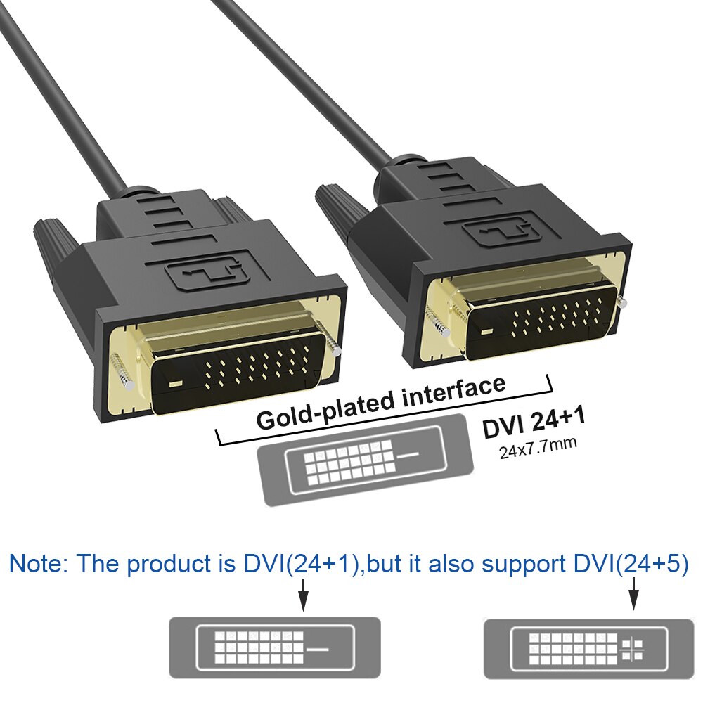 Kabel 24 + 1 DVI mannelijke DVI kabel vergulde plug 1080 P HD kabel voor computer tv monitor 1 m 2 m 3 m 5 m